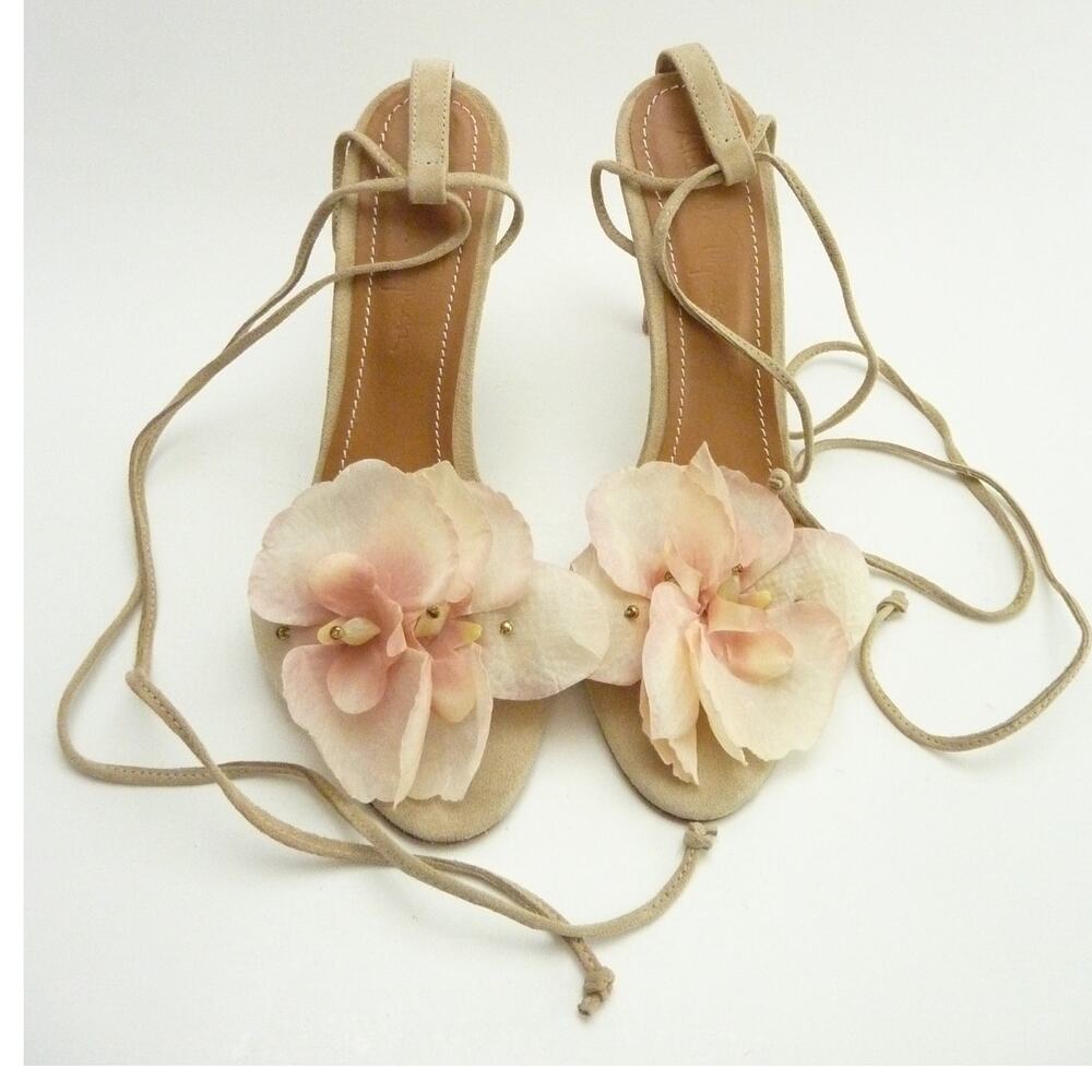 Clarissa Sandal Alameda Turquesa 39 US 9 Nude Suede Lace Up Flower Heel Stiletto